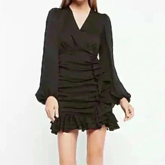 Express V-Neck Ruffle Mini Dress - Picture 1 of 3